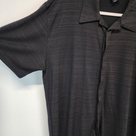 Phillipe Marcel Hidden Button Up Shirt Mens XL Black Textured Collared Clubbing - Picture 4 of 12